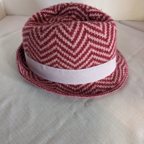 BCBG Generation rosewood angora blend Fedora hat red pink herringbone one size - Picture 11 of 12